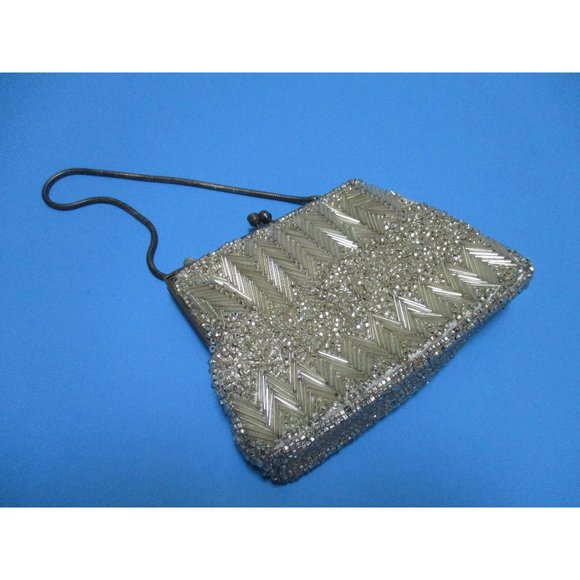 *Vintage Off White Beaded Wristlet Clutch Evening Bag - Picture 1 of 5